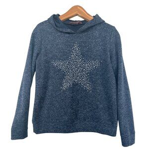 SJS Womens Sweater Hoodie Sz S Navy Blue Star Bling Glam Made-USA Modern Casual